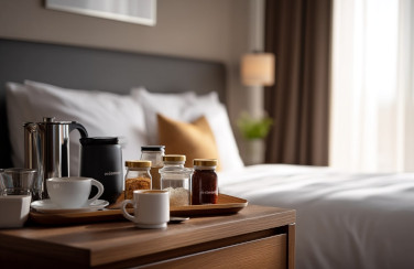 Co powinien zawierać zestaw jednoporcjowych dodatków w hotelowym pokoju?