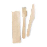 Zestaw EKO drewniany (nóż, widelec, serwetka) x 60 sztuk