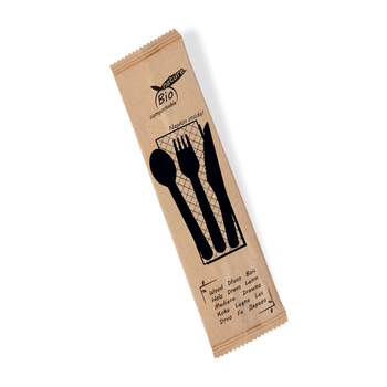 Zestaw EKO drewniany  (nóż, widelec, łyżka, serwetka) x 50 sztuk